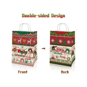 Christmas Ugly Sweater party gift bags with double-sided design and white rope handles