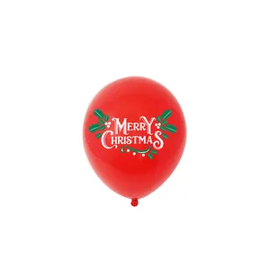 Red latex Christmas balloon with Merry Christmas text and holly berries decoration