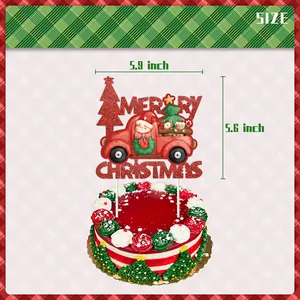 Décoration de gâteau de Noël rouge scintillante avec Père Noël et camion pour les fêtes