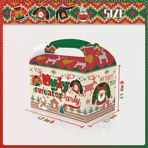 Ugly Sweater Party snack box featuring reindeer and snowman patterns for Christmas