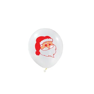 White Christmas latex balloon featuring a red Santa Claus head print for party decoration