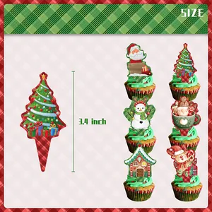 Lot de 6 décorations de cupcakes de Noël avec motifs Père Noël et renne, hauteur 8,6 cm