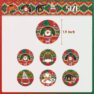 Christmas ugly sweater themed stickers set with 1.4 inch round holiday patterns