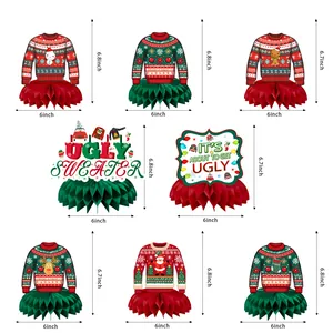 Lot de 8 centres de table en nid d'abeille pull de Noël pour décorations festives