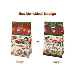 Christmas ugly sweater party kraft paper gift bags with double-sided festive holiday design