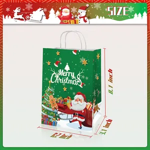 Classic green Christmas gift bag with Santa and Merry Christmas text in size 8.1x6.2x3.1 inches