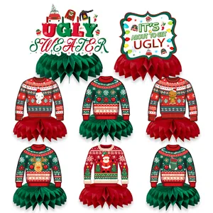 Lot de 8 décorations de table festives en nid d'abeille avec motifs de Noël classiques