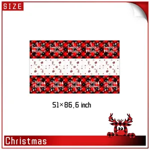 Nappe de Noël 130x220 cm à carreaux rouges et noirs avec motifs rennes et flocons