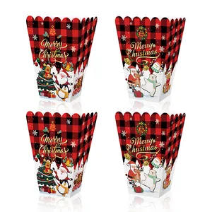 Rot Schwarz Büffelkaro Weihnachten Popcorn Boxen Einweg Karton Leckerli Behälter Für Feiertagsfeier Süßigkeiten Snacks Geschenkverpackung