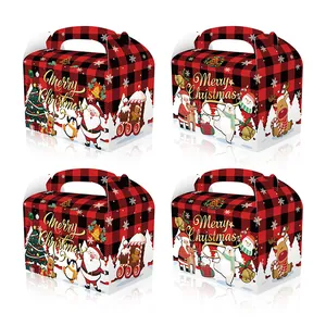 Weihnachten Büffelkaro Leckerli Boxen Rot Und Schwarz Gestreift Gitter Süßigkeiten Geschenkboxen Mit Griffen Papierboxen