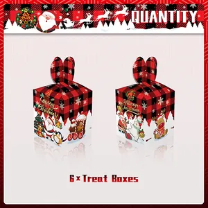 Set of 6 Christmas treat boxes with red black buffalo plaid and festive holiday patterns
