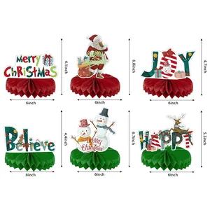 6er-Set Weihnachts-Waben-Tischdeko mit Weihnachtsmann, Rentier und festlichen Slogans
