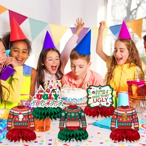 Lot de 5 centres de table en nid d'abeille pull de Noël moche pour décoration de fête