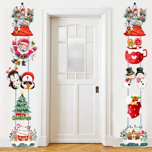Christmas Banner Door Hangers Santa Claus Snowman Penguin Paper Hanging Ornaments For Xmas Party Holiday Home Decoration