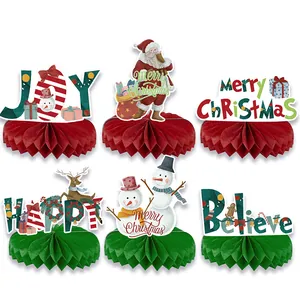 Festliche Weihnachts Tischdeko Wabenball Set mit Schneemann und Rentier Motiven