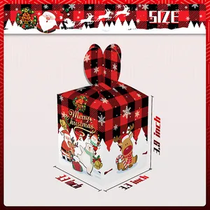 Christmas gift box with red black stripes and Santa reindeer patterns 3.9 inch size
