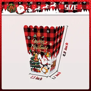 Größenangaben für Weihnachts-Popcornboxen mit rot-schwarzem Karomuster und Festmotiven