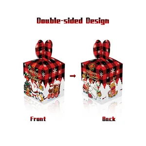 Double-sided Christmas candy gift boxes with red black plaid and festive illustrations
