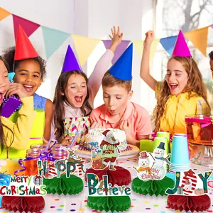 5-teiliges Weihnachts-Tischdeko-Set aus Wabenpapier mit Weihnachtsmann und Rentier