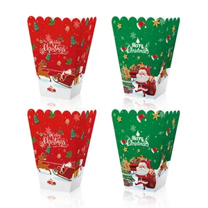 Christmas Popcorn Boxes Snowman Reindeer Pattern Snack Candy Paper Boxes Festive Party Tableware Holiday Treat Containers