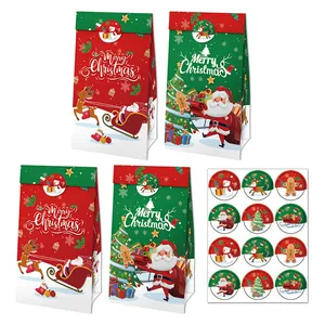 Bolsas De Regalo De Navidad De Papel Kraft Con Pegatinas Papá Noel Reno Muñeco De Nieve Diseño De Doble Cara Para Fiestas