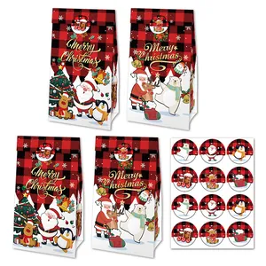 Sacchetti Regalo di Natale Quadri Rossi e Neri in Carta Kraft Con Adesivi Tondi Decorazioni per Feste