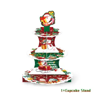 Detalle del soporte para cupcakes de tres niveles con motivos navideños y Papá Noel arriba