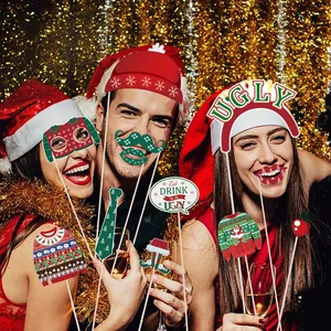 Ugly Christmas Sweater Party Photo Booth Props set with festive holiday accessories