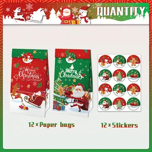Bolsas de regalo de Navidad en papel kraft con diseños de renos y 12 pegatinas decorativas