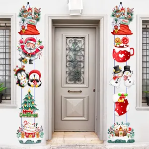 Christmas snowman and Santa Claus door banners set for festive home wall decorations