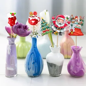 5-piece set of Santa and gingerbread man Christmas flower pot decoration pick signs