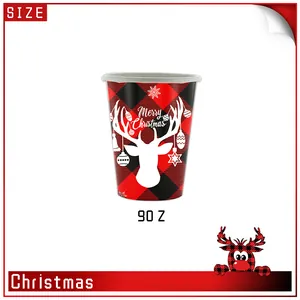Gobelet de Noël 9 OZ avec motif écossais rouge et noir et silhouette de renne blanc