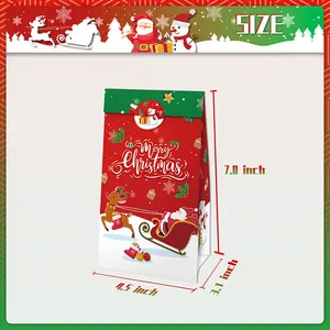 Bolsas de regalo de Navidad en papel Kraft con Papá Noel y renos, 7.0x4.5x3.1 pulgadas