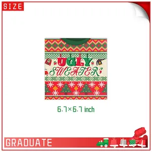 Ugly Sweater Christmas party napkins featuring festive trees and snowflakes, 6.7x6.7 inch