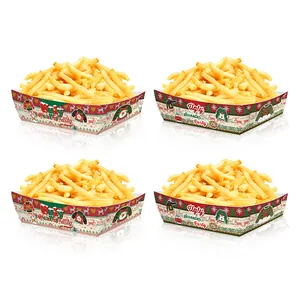 Bandejas para Snacks de Fiesta de Suéter Feo de Navidad de Cartón Blanco Con Estampados de Renos y Copos de Nieve Cajas de Comida Desechables