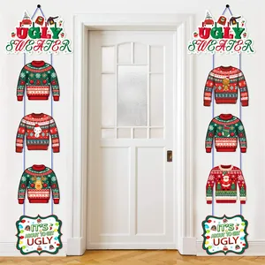 Christmas Ugly Sweater Banner Hanging Sign Door Porch Decor Paper Cardstock Ugly Sweater Party Supplies Wall Decoration For Xmas Holiday Home