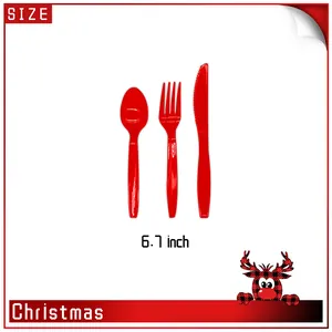 Ensemble de couverts de Noël rouges 6,7 pouces avec fourchette, cuillère et couteau