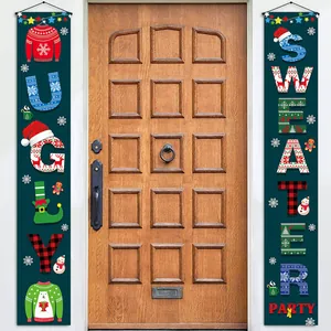 Χριστουγεννιάτικα πανό Ugly Sweater Party σε ξύλινη πόρτα για γιορτινή διακόσμηση σπιτιού