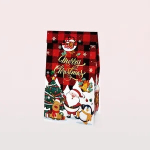 Guía de tallas de bolsas de regalo de Navidad con cuadros rojos y negros festivos
