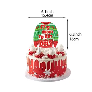 Ugly Christmas Sweater party cake topper with It's About To Get Ugly text for decor