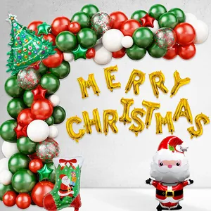 Kit d'Arche de Guirlande de Ballons de Noël Père Noël Sapin de Noël Ballons en Latex et Aluminium pour Décoration de Fête de Noël Maison