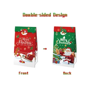 Bolsas de regalo de Navidad de doble cara en papel kraft con Papá Noel y renos