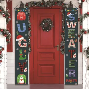 Χριστουγεννιάτικα πανό Ugly Sweater Party με σχέδια Άγιου Βασίλη και ταράνδων για πόρτες