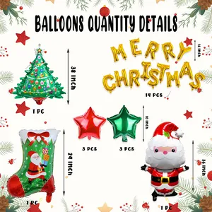 Kit de ballons de Noël avec Père Noël, sapin et ballons Merry Christmas dorés