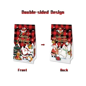 Sacchetti regalo di Natale double-face con motivo scozzese rosso e illustrazioni festose
