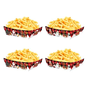 Christmas Snack Trays Buffalo Plaid White Cardboard Treat Boxes Disposable Party Food Containers Santa Reindeer Design