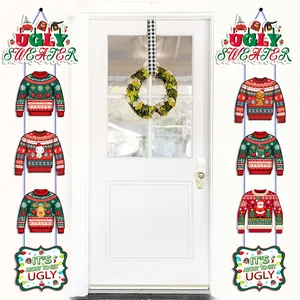 Christmas ugly sweater porch banner set with festive snowman and reindeer patterns