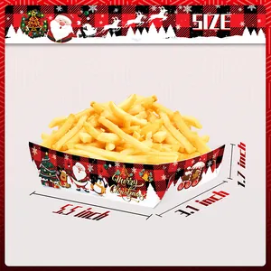 Christmas plaid paper snack tray with Santa patterns and 5.5x3.1x1.7 inch size display