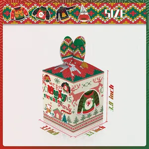 Ugly Sweater Party Christmas gift box with bunny ear handles and holiday dimensions