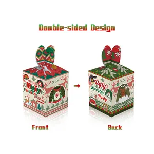 Ugly Sweater Party Christmas gift box with double-sided holiday theme patterns and handles